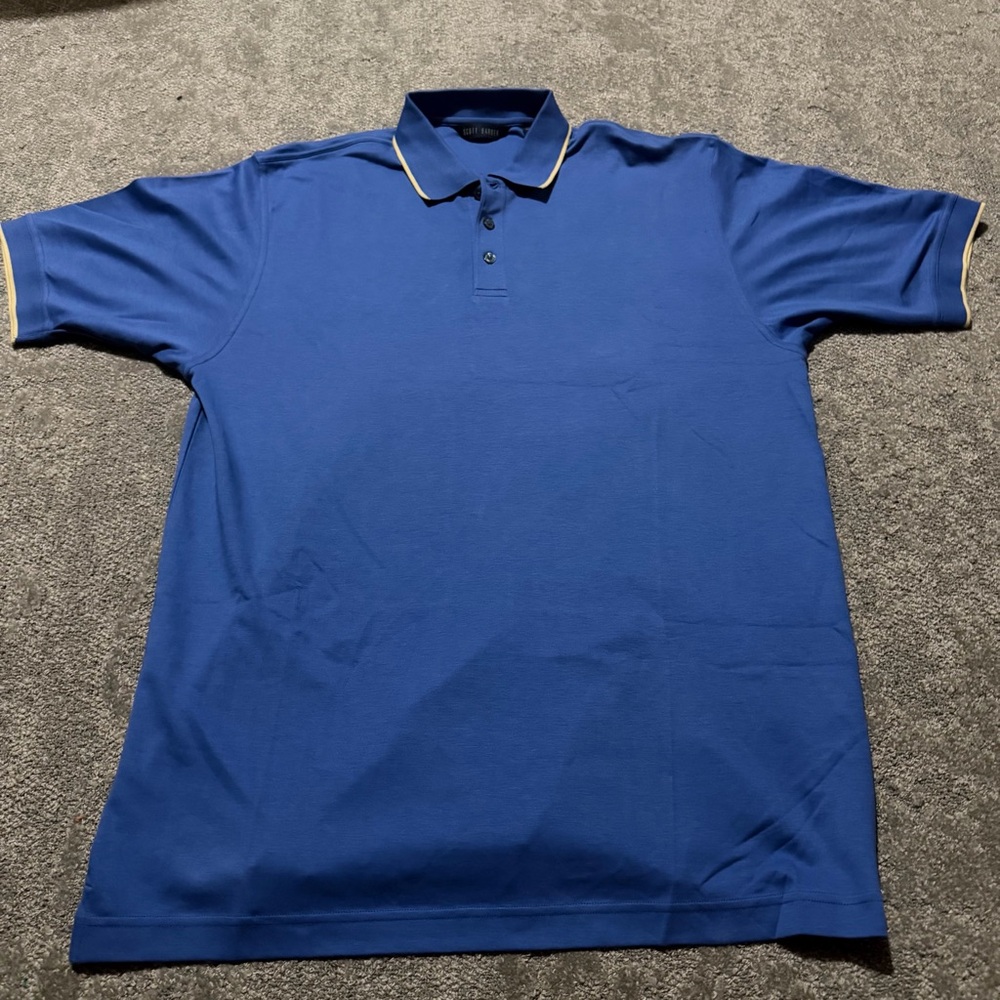 SCOTT BARBER 100% Pima Cotton‎ men’s polo shirt in great blue size large